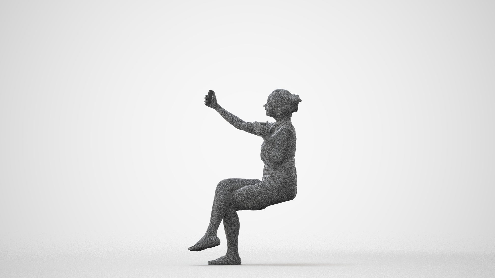 realistic 3D human woman casual sitting, archviz people FBX OBJ for Blender, square thumbnail