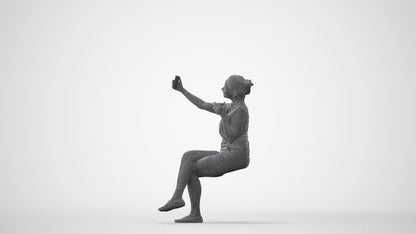 realistic 3D human woman casual sitting, archviz people FBX OBJ for Blender, square thumbnail
