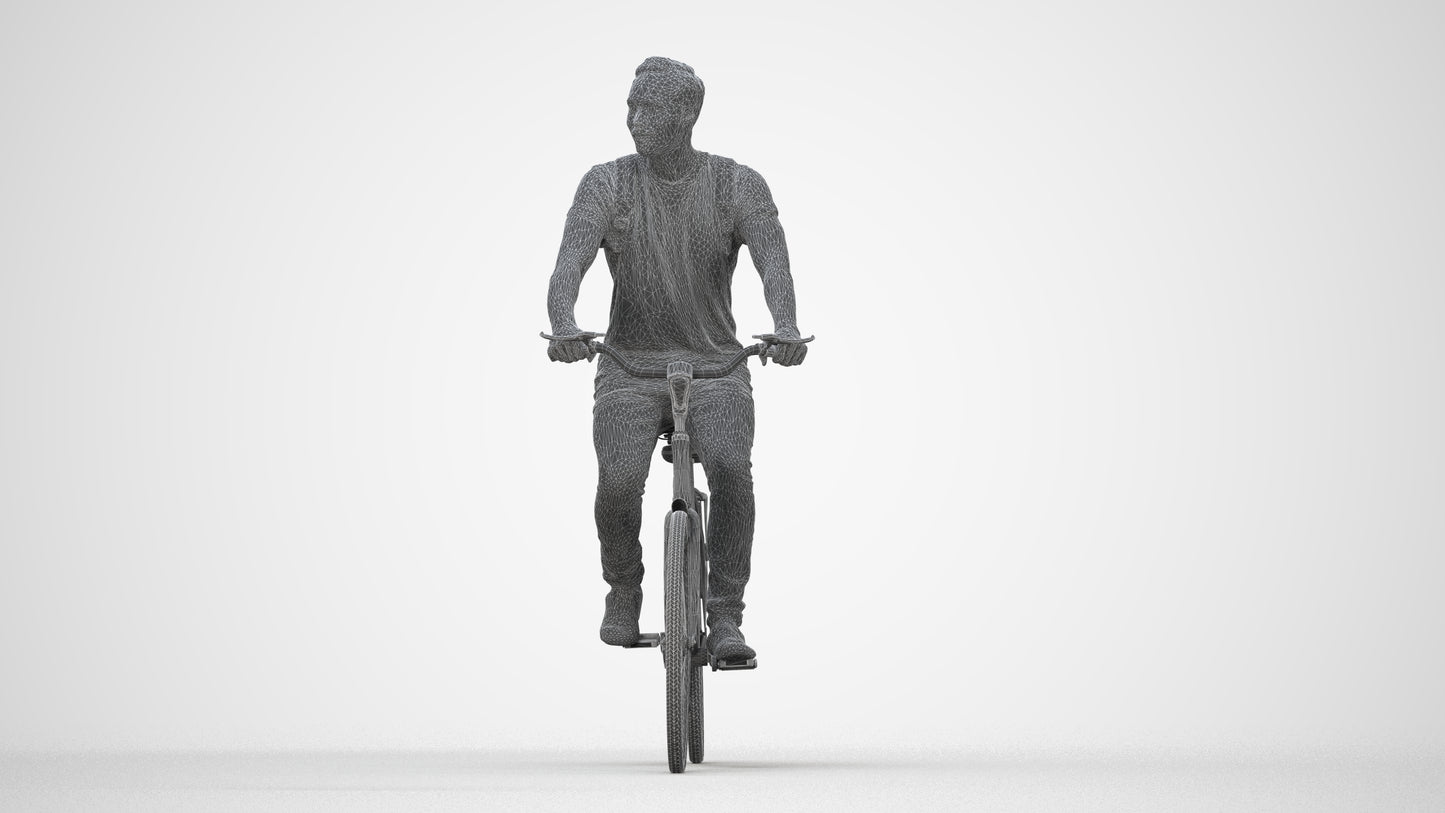 realistic 3D human man casual cycling, archviz people FBX OBJ for Blender, wireframe back view