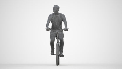 realistic 3D human man casual cycling, archviz people FBX OBJ for Blender, wireframe back view