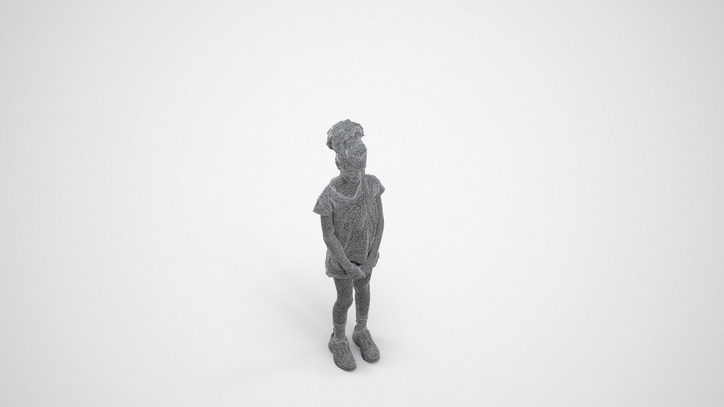 realistic 3D girl casual kids, scanned archviz people for Blender and 3ds Max, wireframe three-quarter view