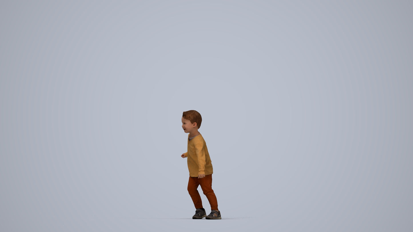 photogrammetry 3D boy casual kids, realistic human model archviz FBX, top-down view render