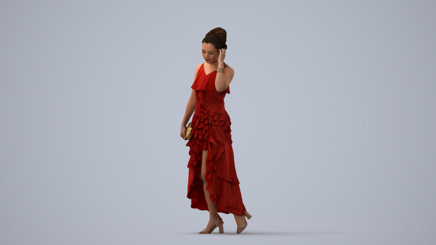 3D scanned woman formalaffairs formal, photorealistic archviz people for Enscape and SketchUp, three-quarter view render