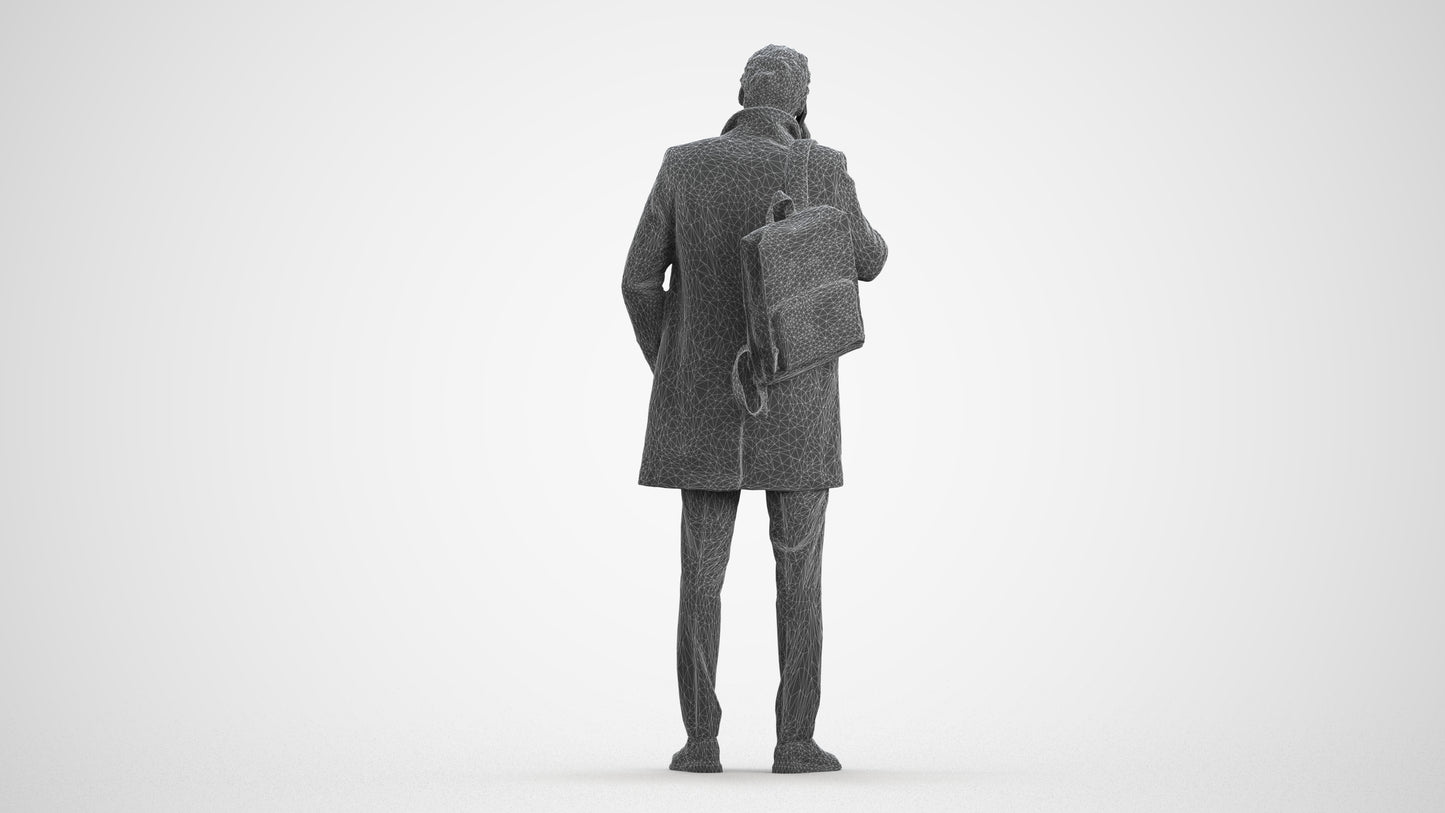 3D scanned man business, photorealistic archviz people for Enscape and SketchUp, wireframe front view