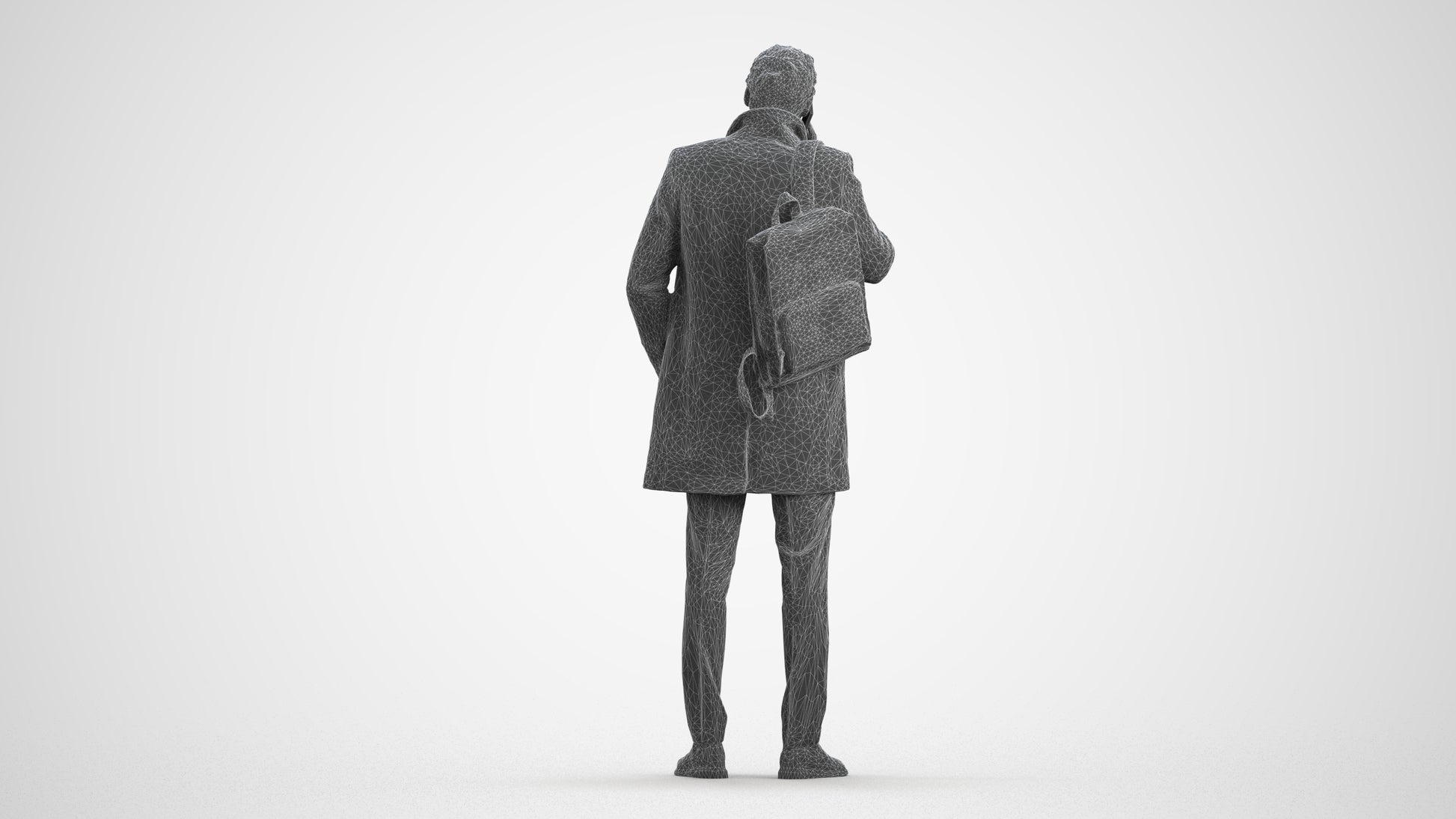 3D scanned man business, photorealistic archviz people for Enscape and SketchUp, wireframe front view