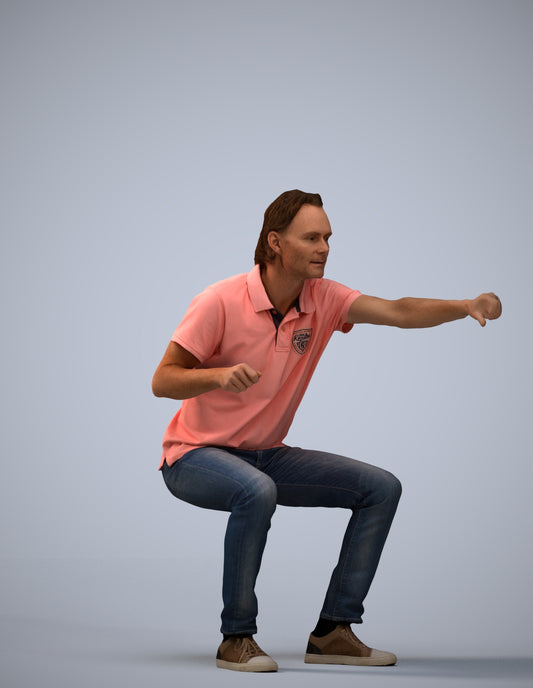 realistic 3D man casual sitting, scanned archviz people for Blender and 3ds Max
