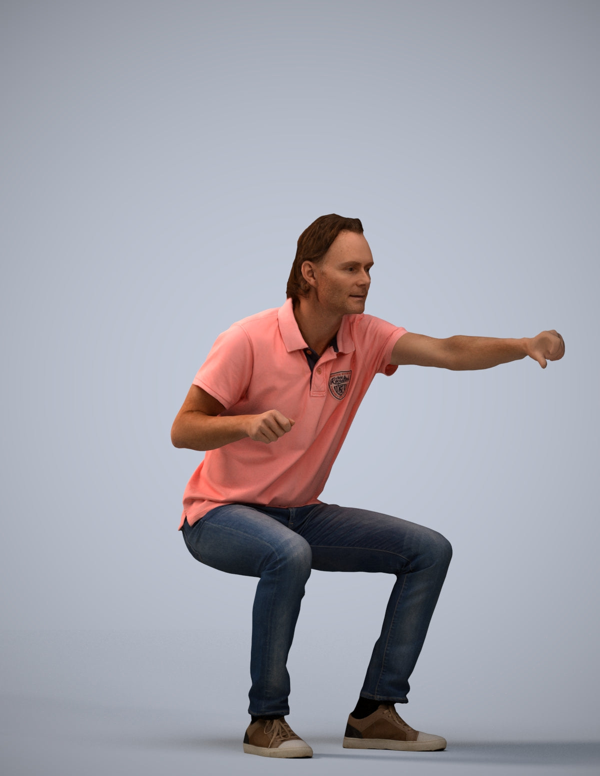 realistic 3D man casual sitting, scanned archviz people for Blender and 3ds Max