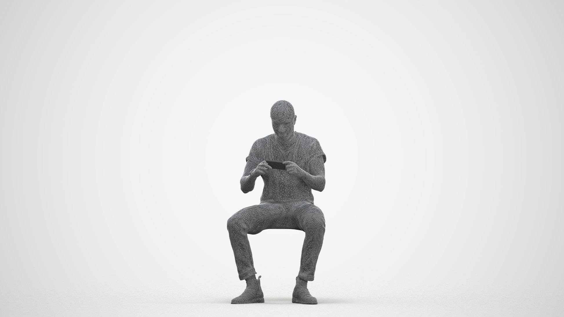 realistic 3D people man casual sitting, render-ready for V-Ray and Corona, FBX OBJ, three-quarter front view render