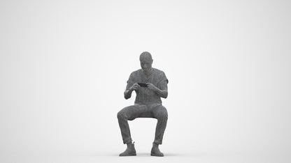 realistic 3D people man casual sitting, render-ready for V-Ray and Corona, FBX OBJ, three-quarter front view render