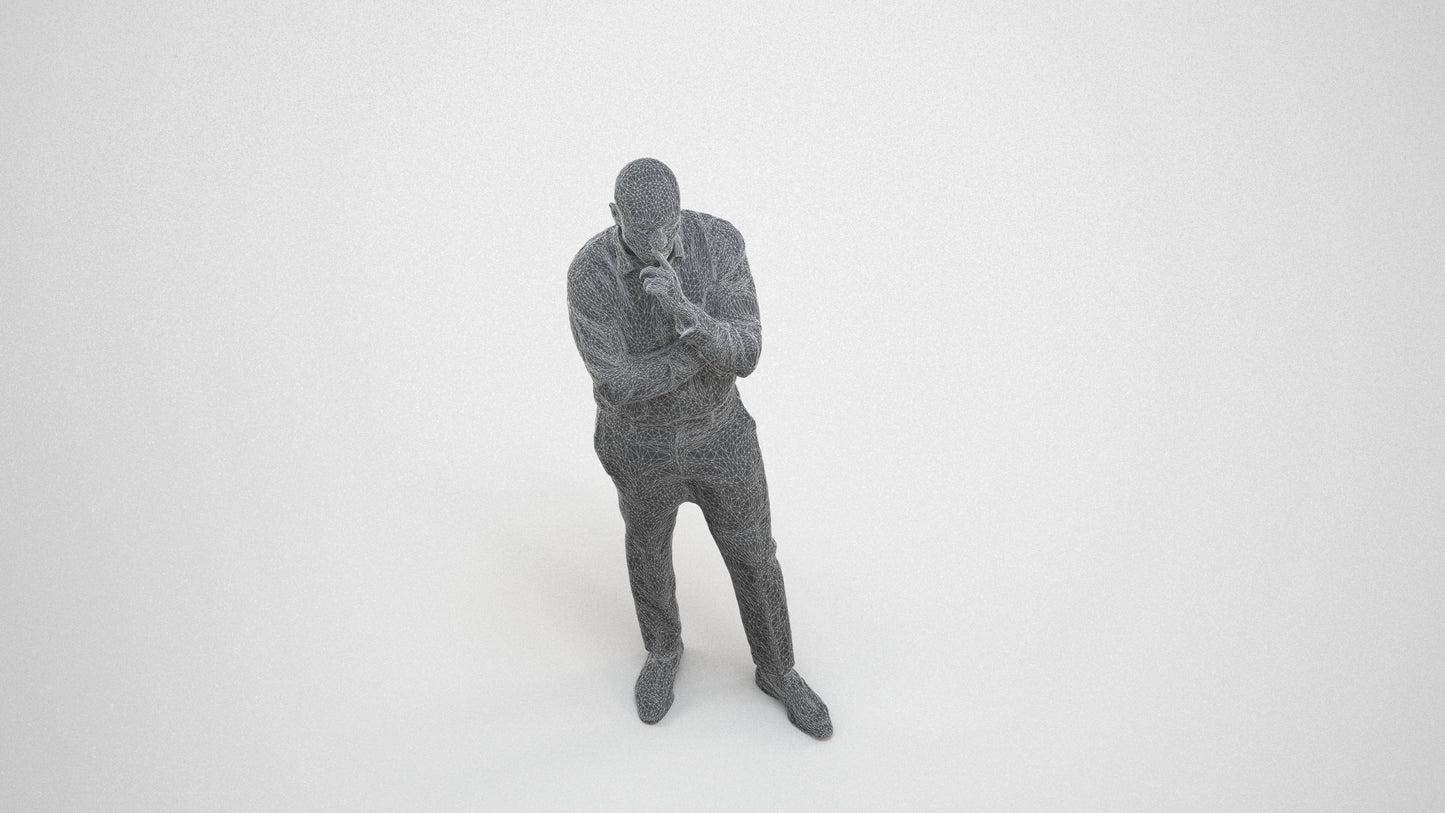 3D people model man business, scanned human for 3ds Max rendering, wireframe three-quarter view