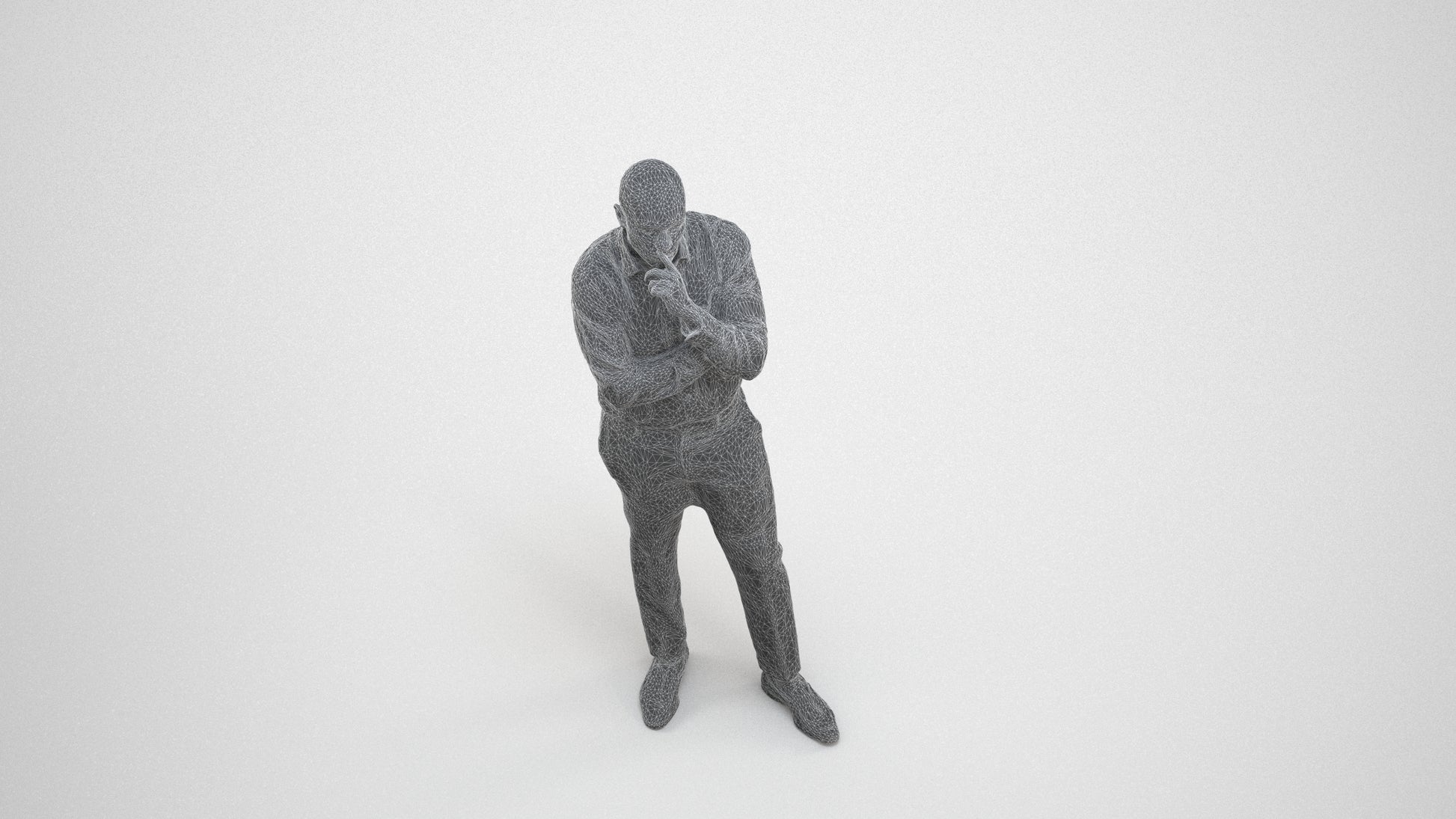 3D people model man business, scanned human for 3ds Max rendering, wireframe three-quarter view