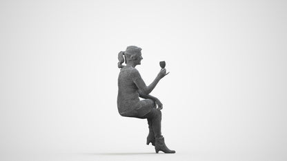 realistic 3D people senior woman casual sitting, render-ready for V-Ray and Corona, FBX OBJ, wireframe side view
