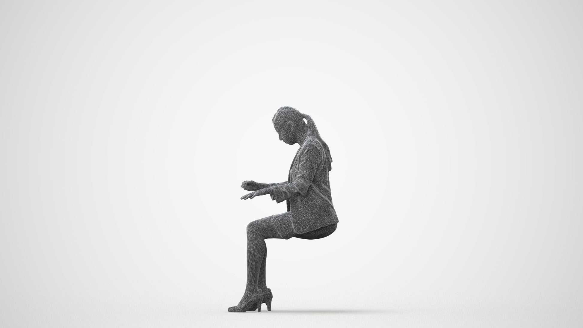 3D human model woman business, photogrammetry scanned person for archviz, square thumbnail