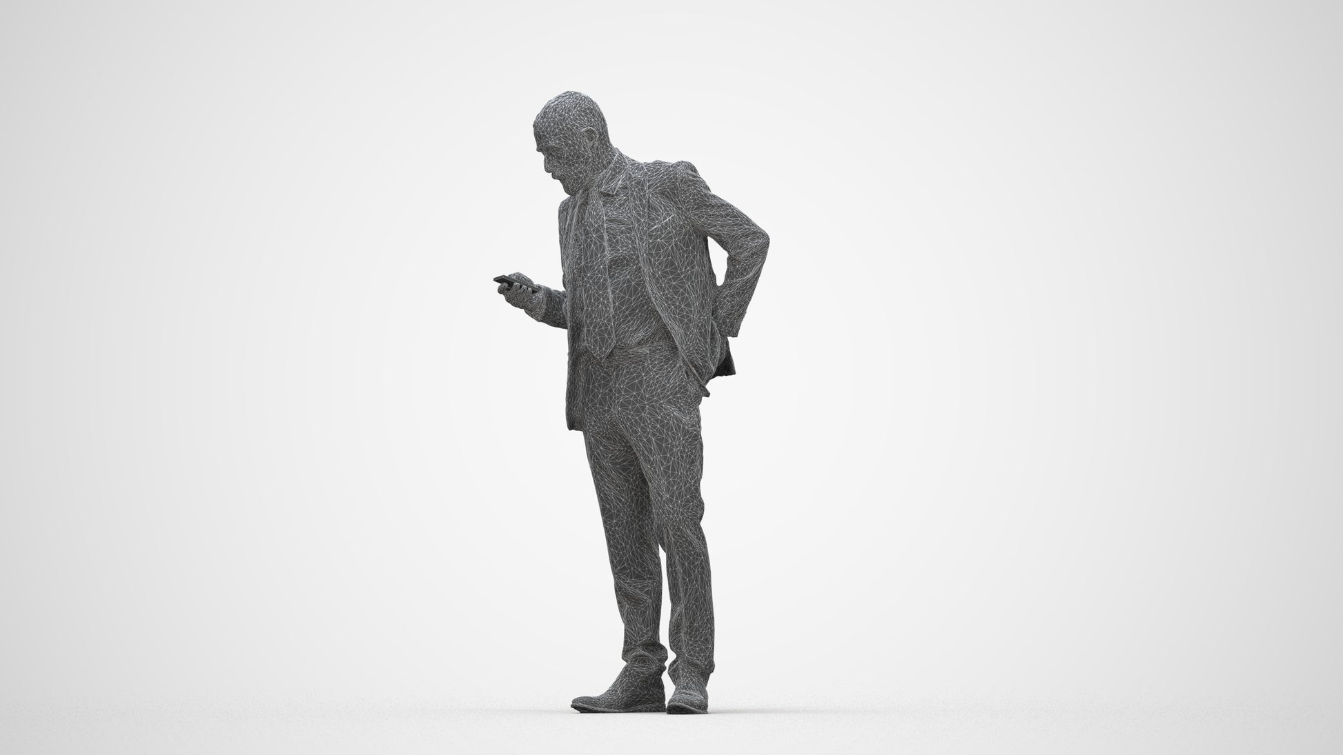 realistic 3D senior man business, scanned archviz people for Blender and 3ds Max, wireframe back view