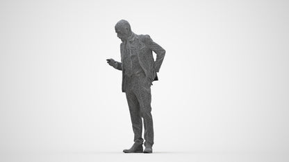 realistic 3D senior man business, scanned archviz people for Blender and 3ds Max, wireframe back view