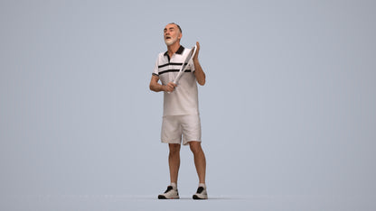 3D human model senior man sport, photogrammetry scanned person for archviz, top-down view render