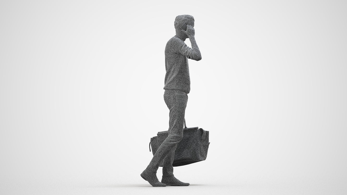 photogrammetry 3D man casual standing, realistic human model archviz FBX, wireframe side view