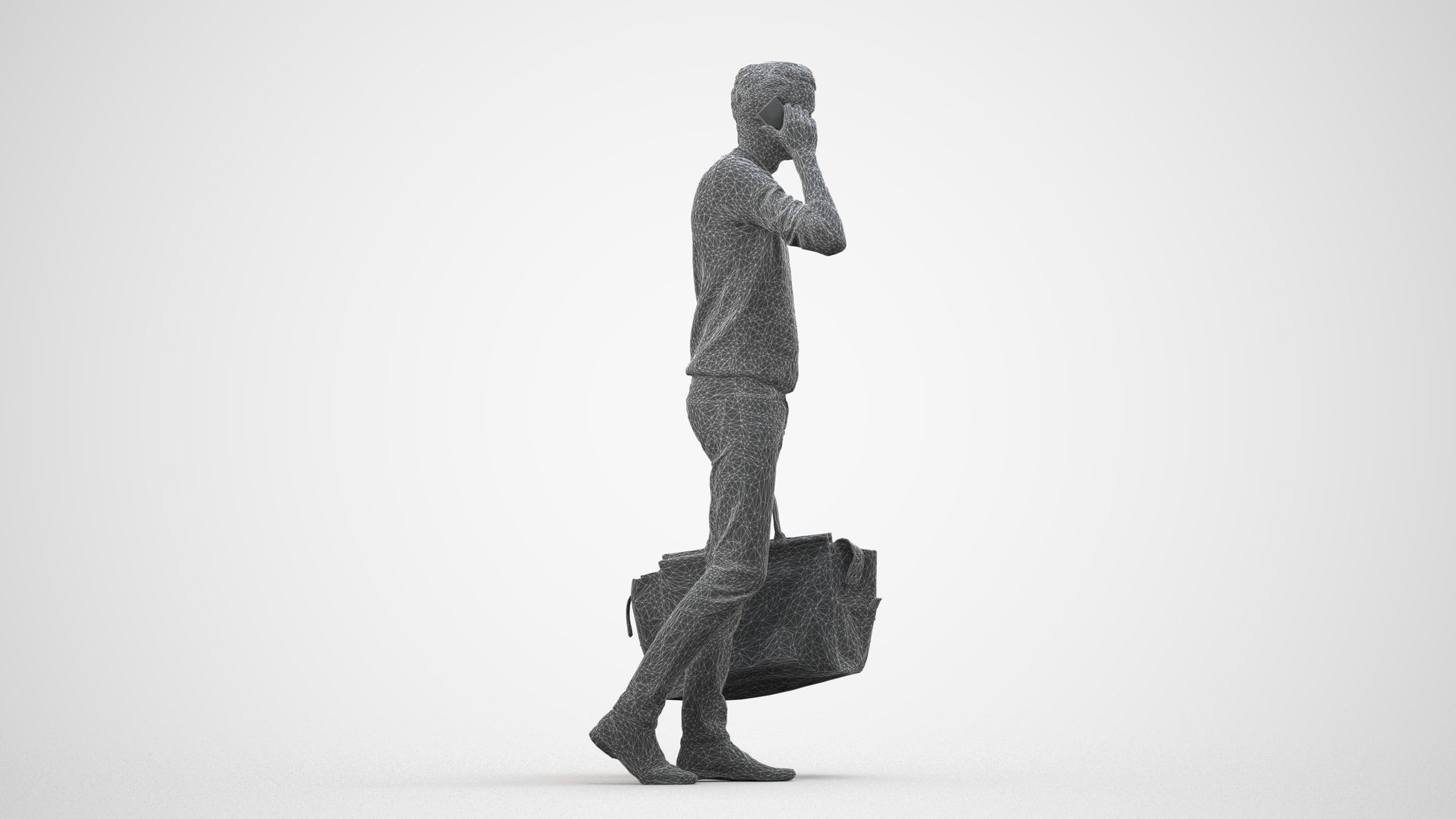 photogrammetry 3D man casual standing, realistic human model archviz FBX, wireframe side view