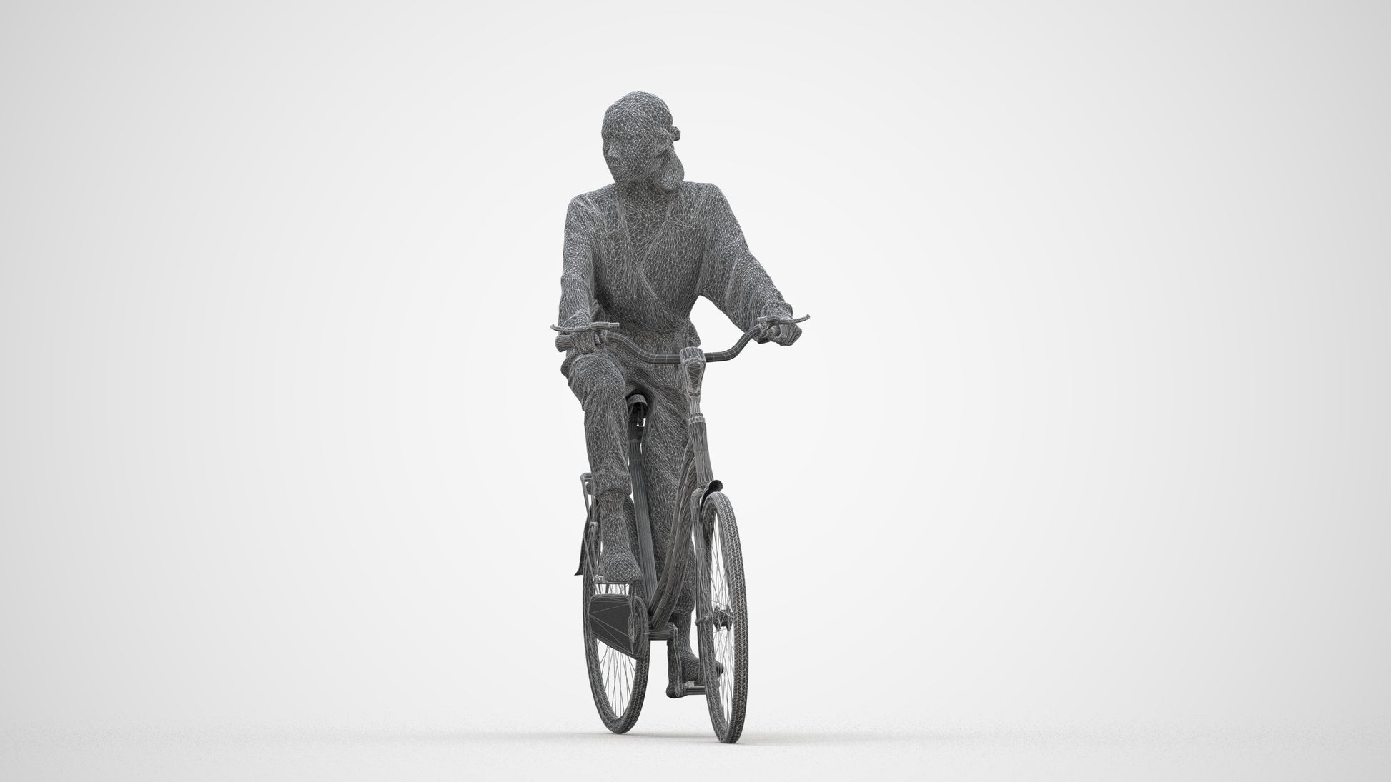3D human model woman casual cycling, photogrammetry scanned person for archviz, wireframe back view