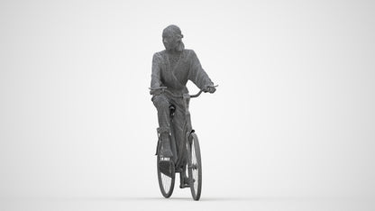3D human model woman casual cycling, photogrammetry scanned person for archviz, wireframe back view