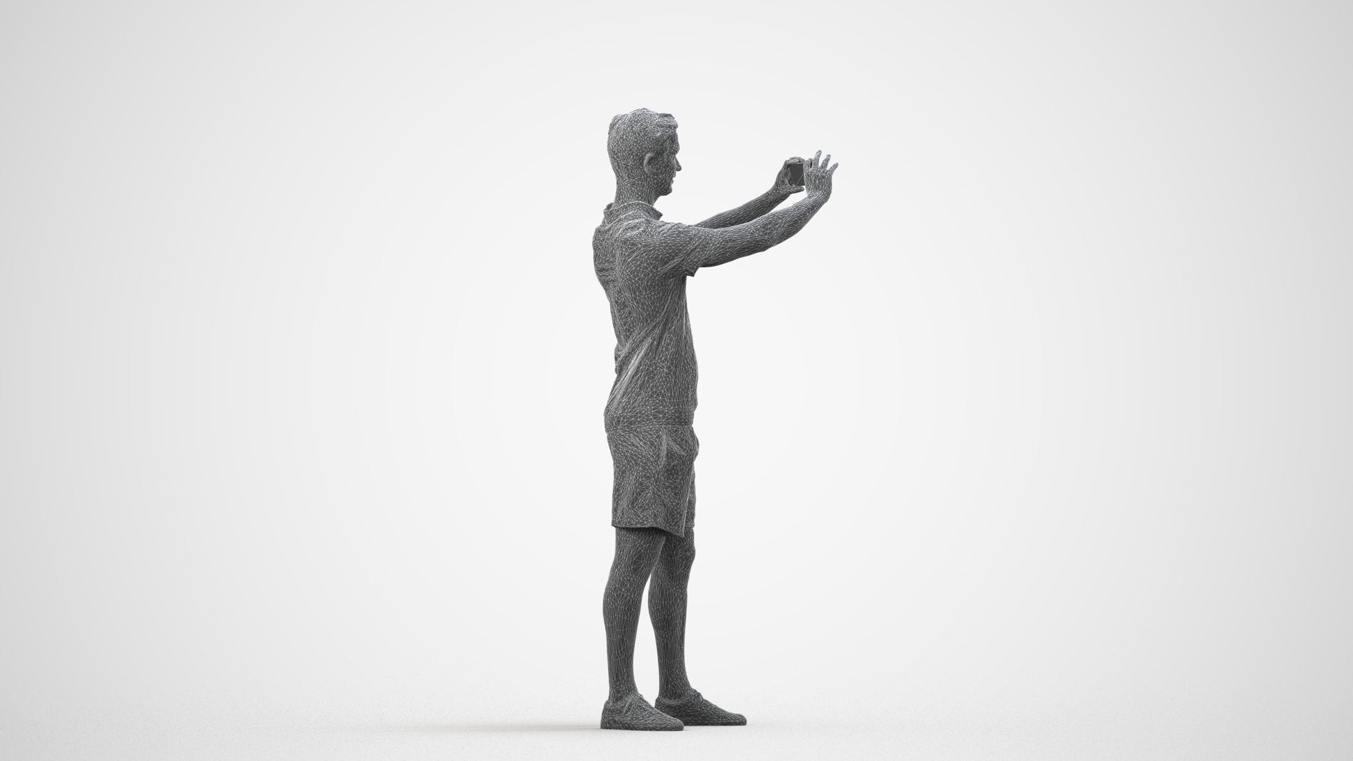 realistic 3D people man casual standing, render-ready for V-Ray and Corona, FBX OBJ, wireframe side view