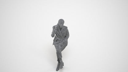 3D human model woman business, photogrammetry scanned person for archviz, wireframe three-quarter view