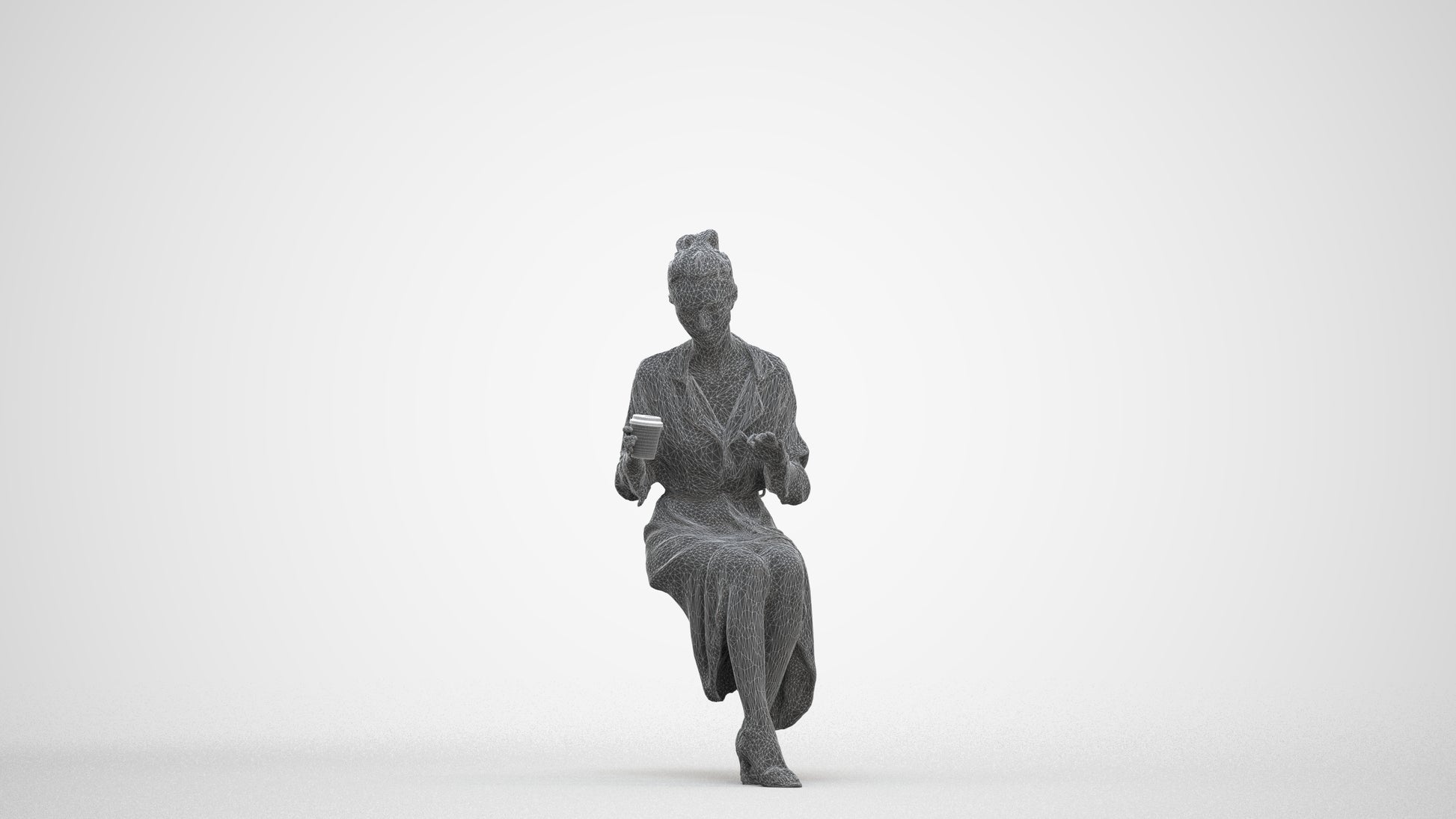 realistic 3D people woman casual sitting, render-ready for V-Ray and Corona, FBX OBJ, three-quarter front view render