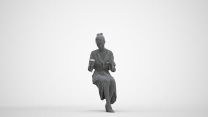 realistic 3D people woman casual sitting, render-ready for V-Ray and Corona, FBX OBJ, three-quarter front view render