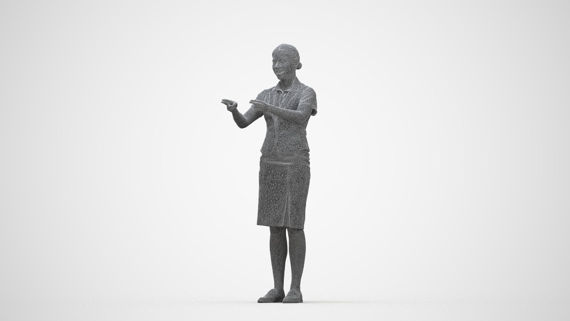 photogrammetry 3D woman hospitality, realistic human model archviz FBX, wireframe back view