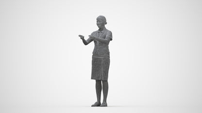 photogrammetry 3D woman hospitality, realistic human model archviz FBX, wireframe back view
