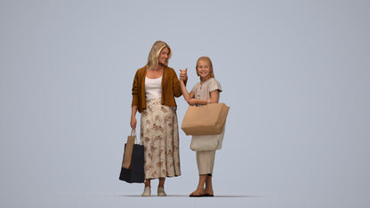 3D human model girl casual shopping, photogrammetry scanned person for archviz, top-down view render