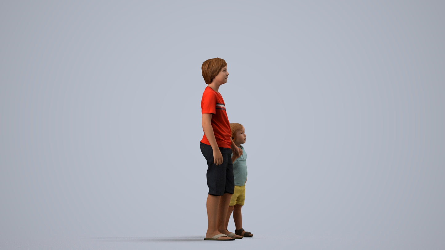 realistic 3D human boy casual kids, archviz people FBX OBJ for Blender, side view render