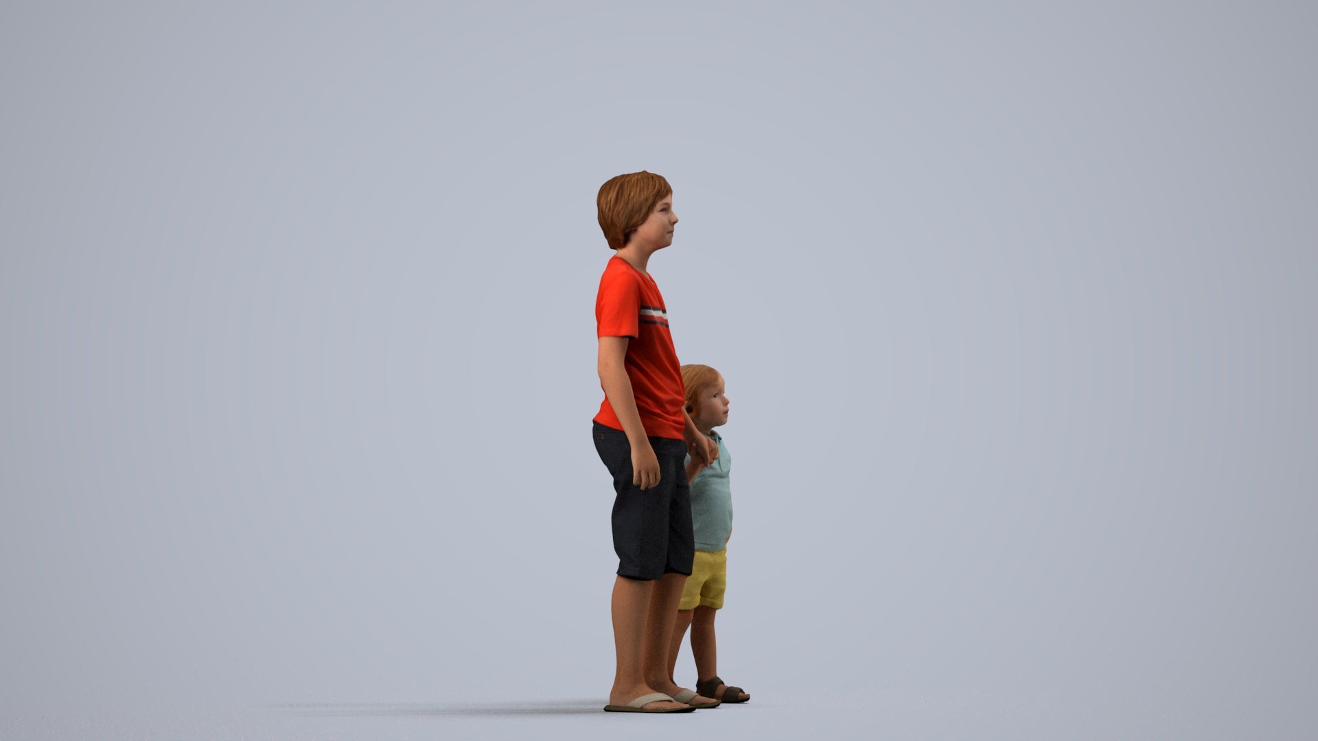 realistic 3D human boy casual kids, archviz people FBX OBJ for Blender, side view render