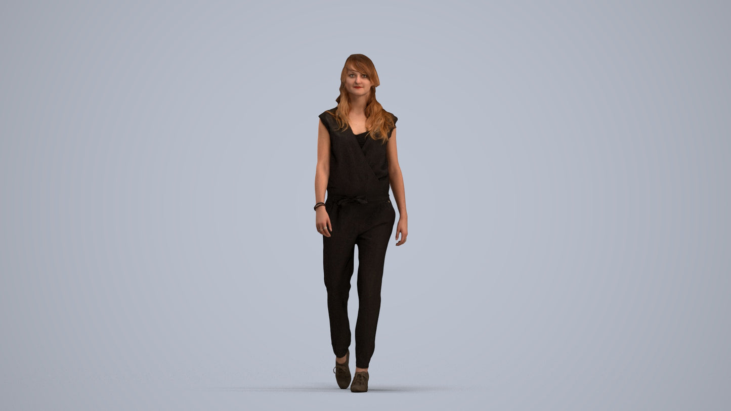 3D scanned woman walking casual, photorealistic archviz people for Enscape and SketchUp, standing pose render