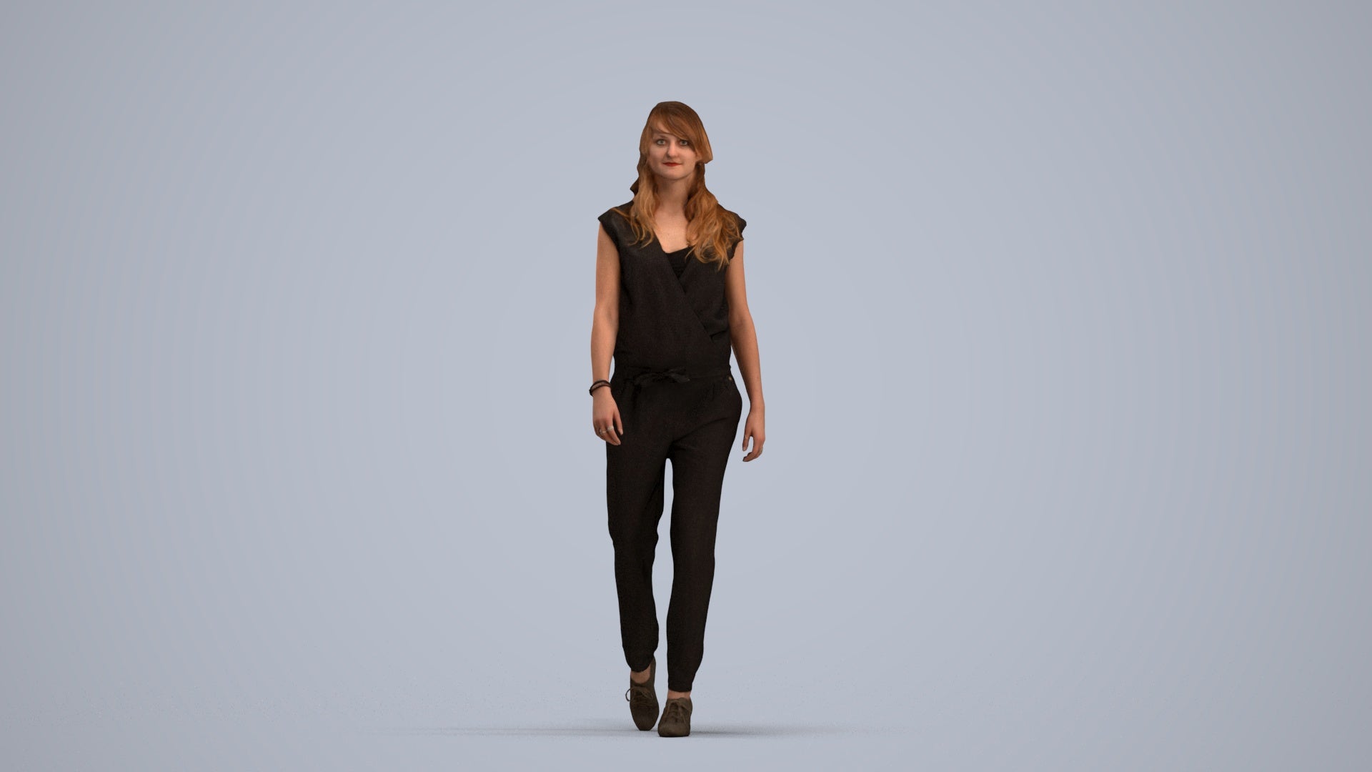 3D scanned woman walking casual, photorealistic archviz people for Enscape and SketchUp, standing pose render