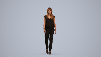 3D scanned woman walking casual, photorealistic archviz people for Enscape and SketchUp, standing pose render
