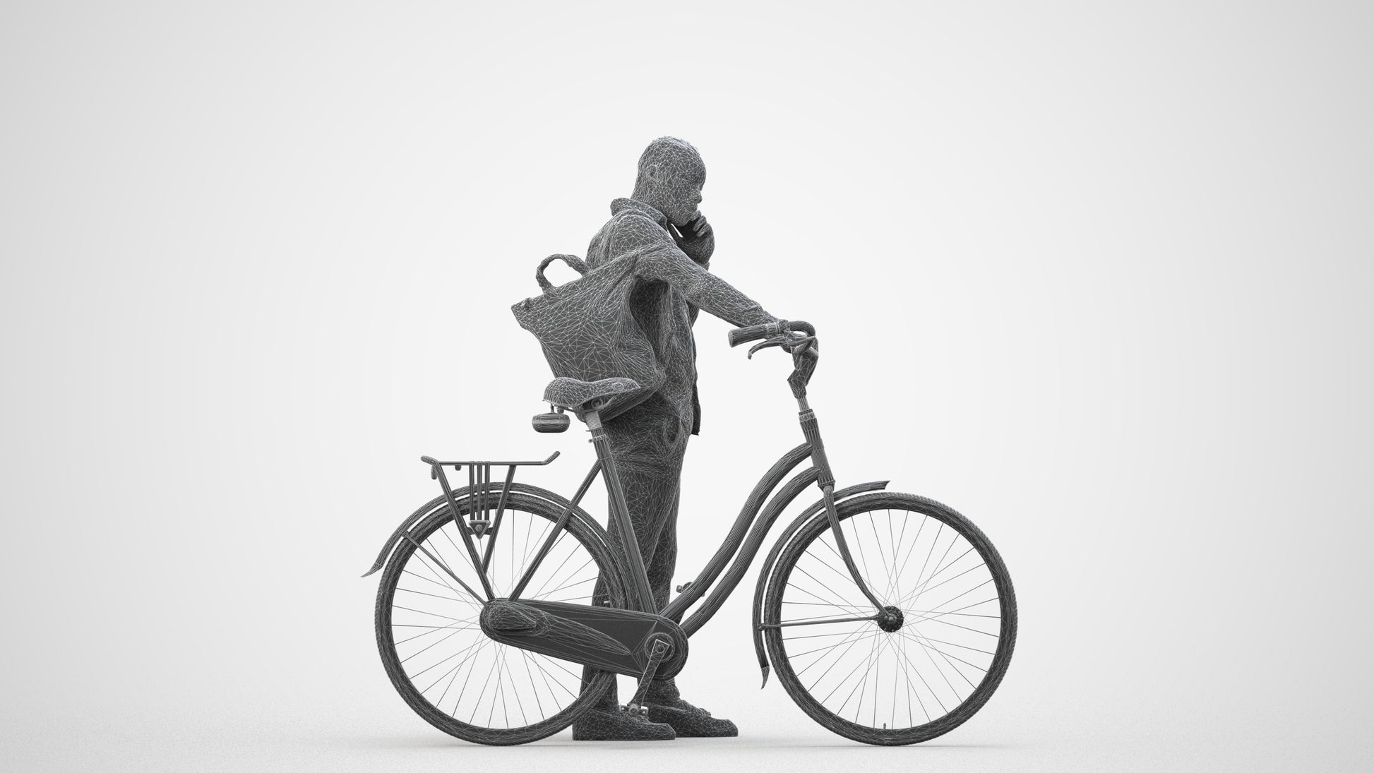 realistic 3D people man business cycling, render-ready for V-Ray and Corona, FBX OBJ, wireframe side view