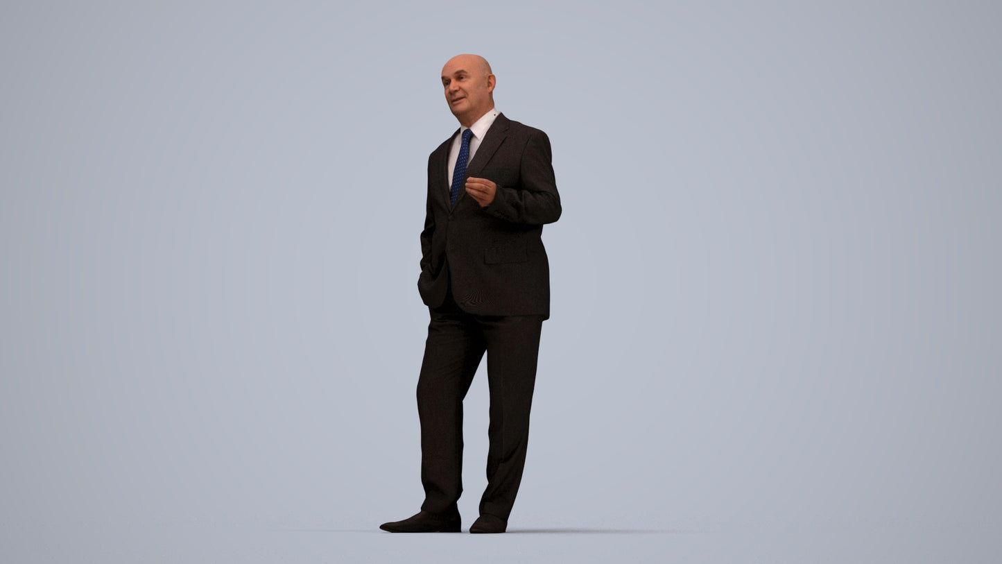 photogrammetry 3D senior man business mix, realistic human model archviz FBX, top-down view render