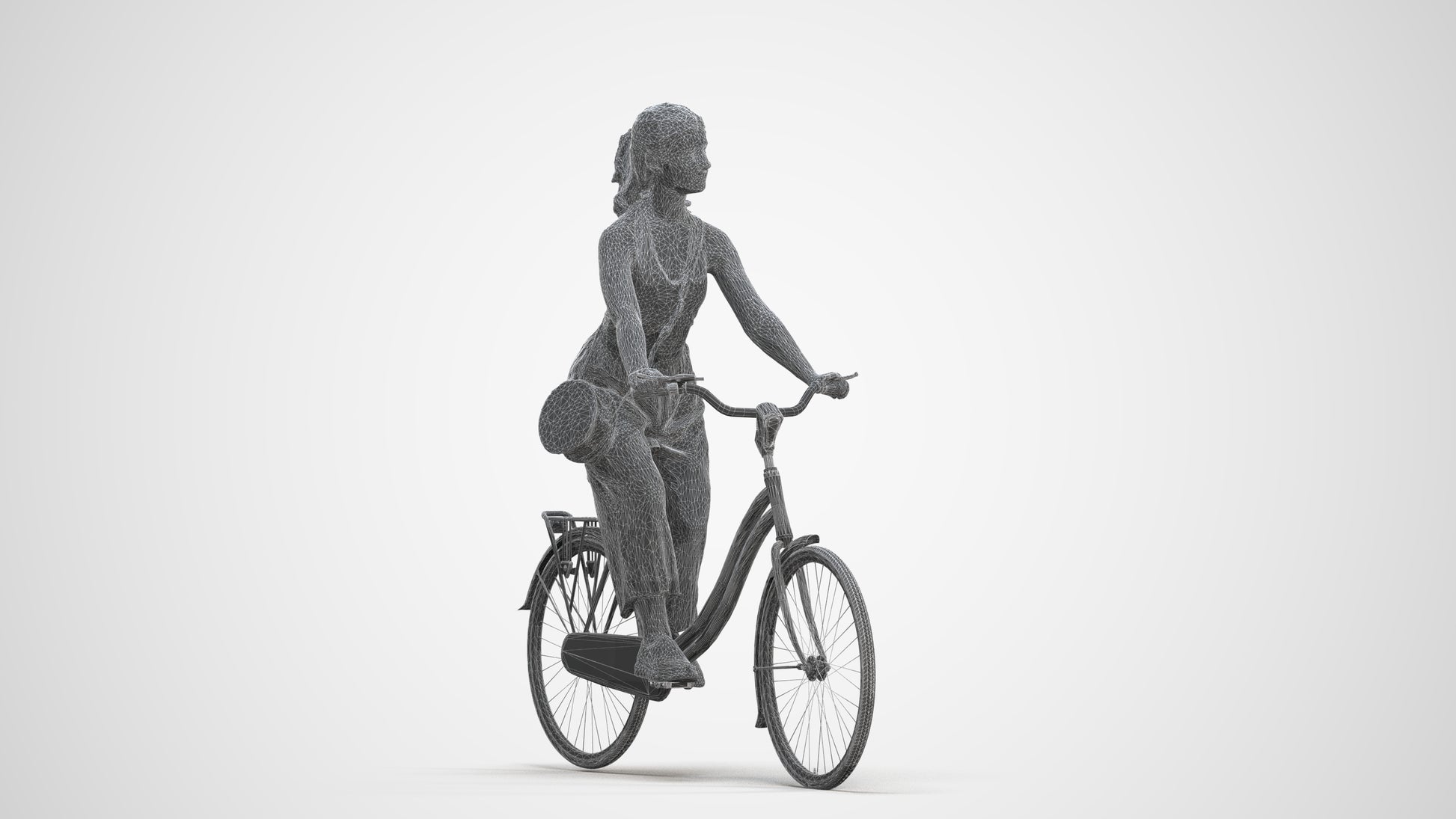 realistic 3D human girl casual cycling, archviz people FBX OBJ for Blender, three-quarter front view render