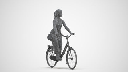 realistic 3D human girl casual cycling, archviz people FBX OBJ for Blender, three-quarter front view render