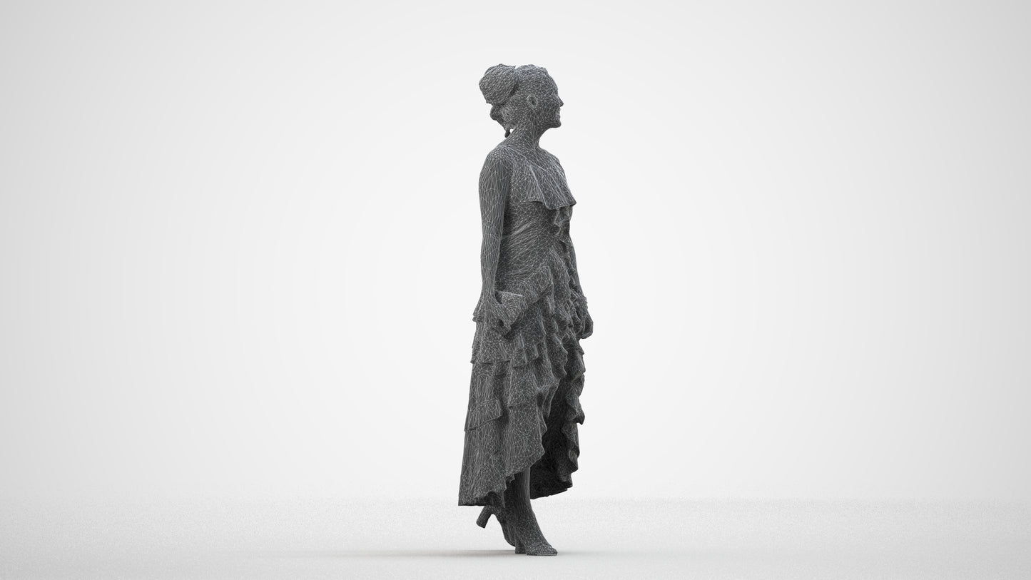 photogrammetry 3D woman formal formalaffairs, realistic human model archviz FBX, wireframe side view