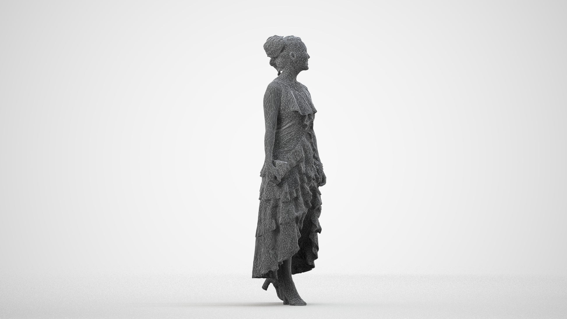 photogrammetry 3D woman formal formalaffairs, realistic human model archviz FBX, wireframe side view