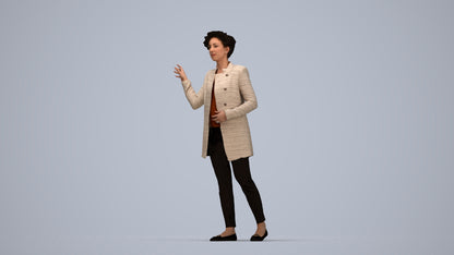 3D human model woman business, photogrammetry scanned person for archviz, top-down view render