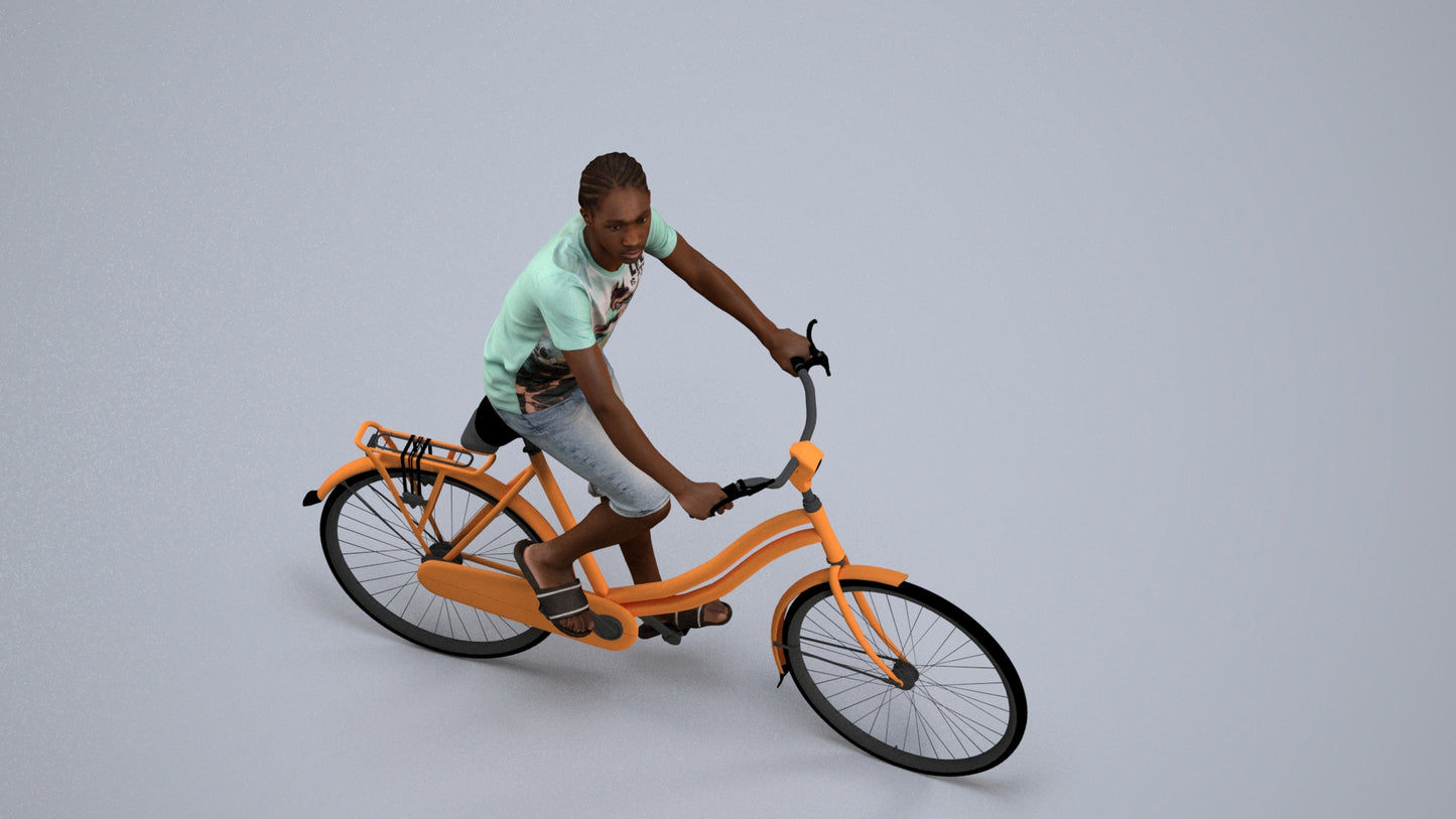 scanned 3D boy casual cycling, photogrammetry people for Enscape and V-Ray, back view render