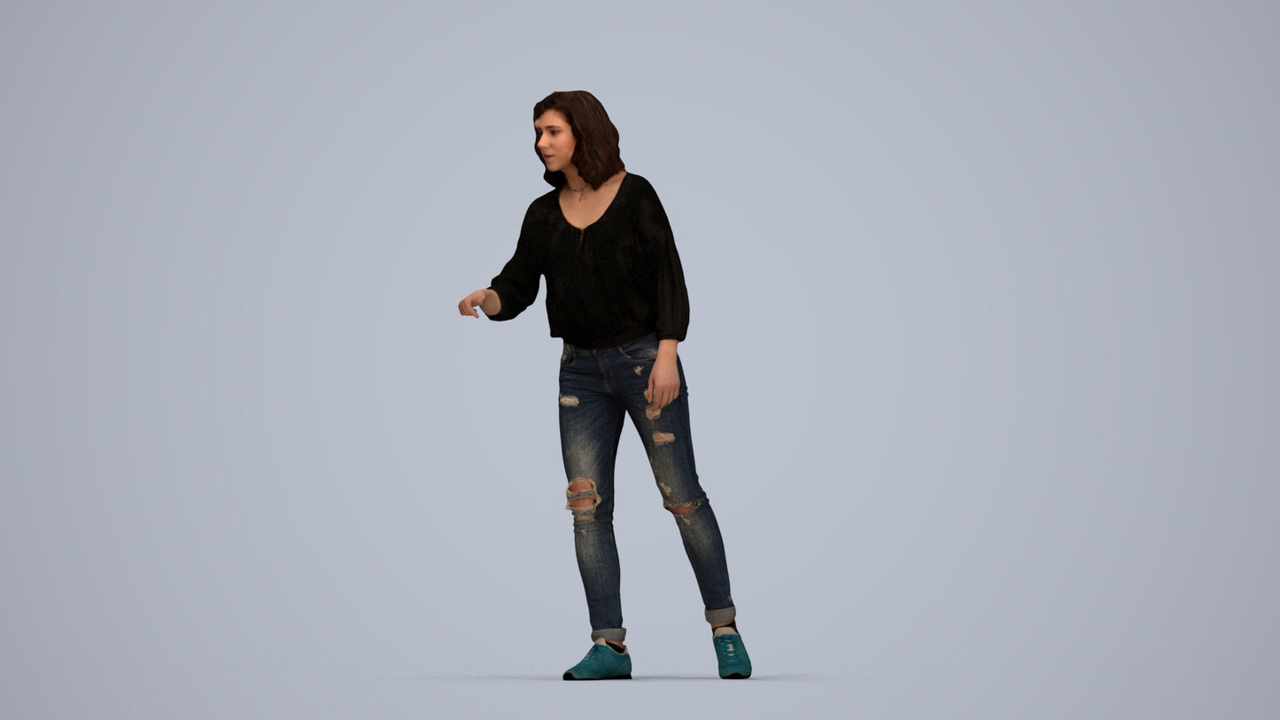 realistic 3D human woman casual mix, archviz people FBX OBJ for Blender, top-down view render