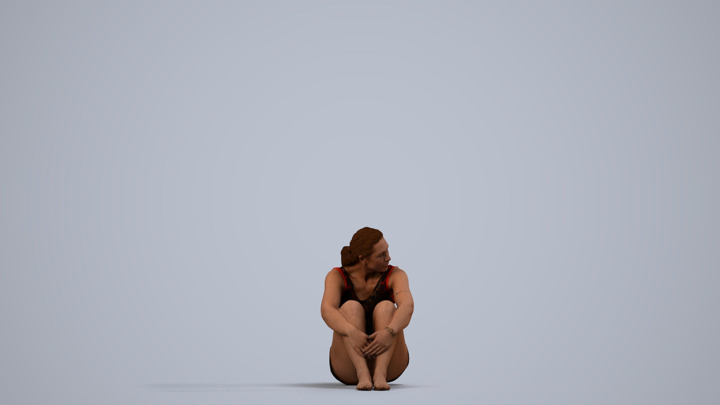 photogrammetry 3D woman sport pool, realistic human model archviz FBX, side view render