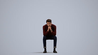 3D people model man casual sitting, scanned human for 3ds Max rendering, side view render