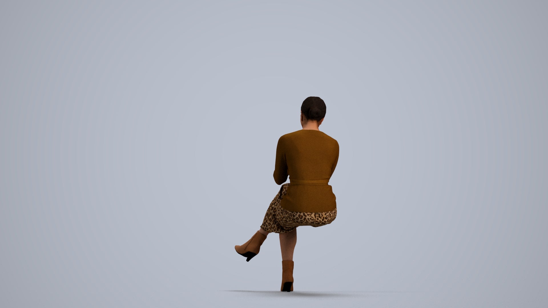 scanned 3D woman casual sitting, photogrammetry people for Enscape and V-Ray, front view render