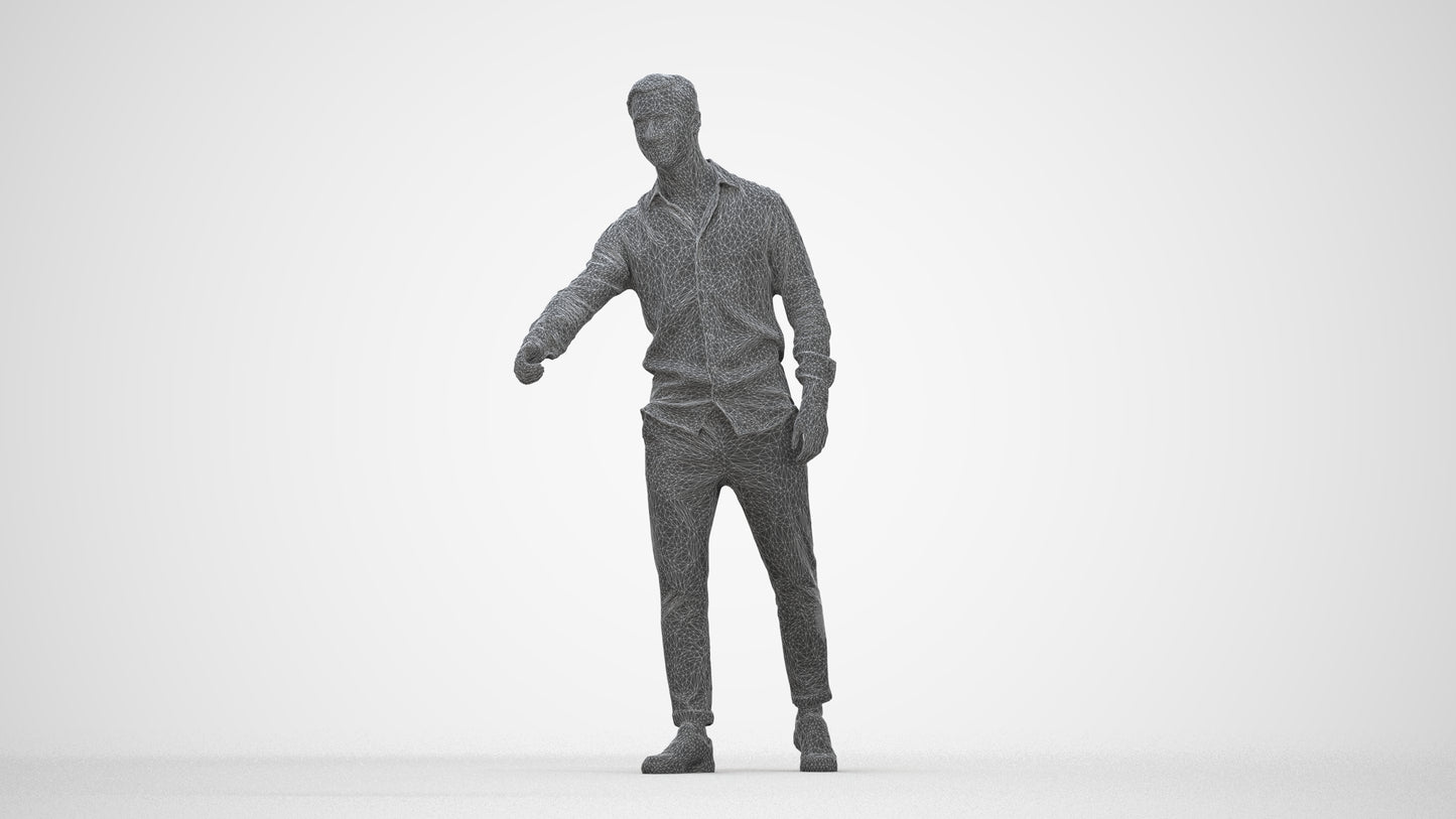 realistic 3D people man casual mix, render-ready for V-Ray and Corona, FBX OBJ, wireframe back view