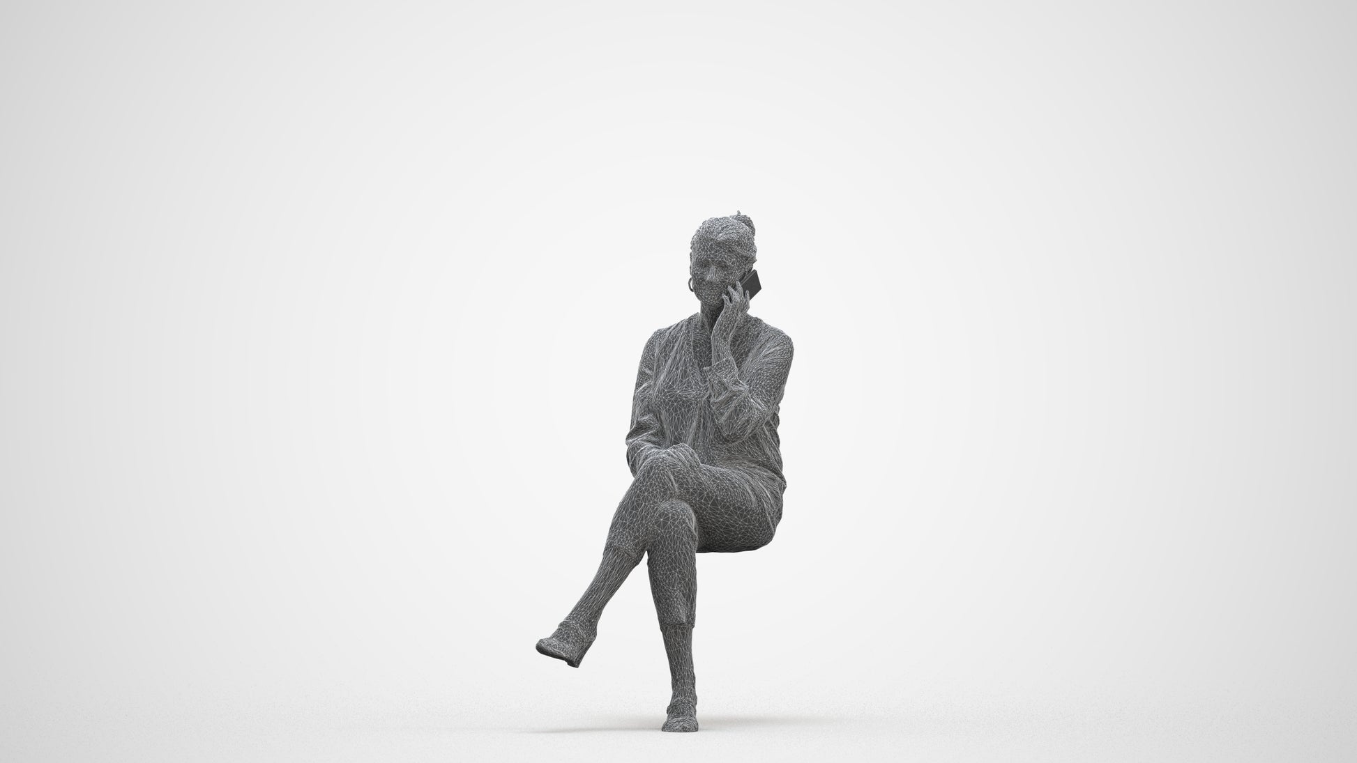 photogrammetry 3D woman casual sitting, realistic human model archviz FBX, three-quarter front view render